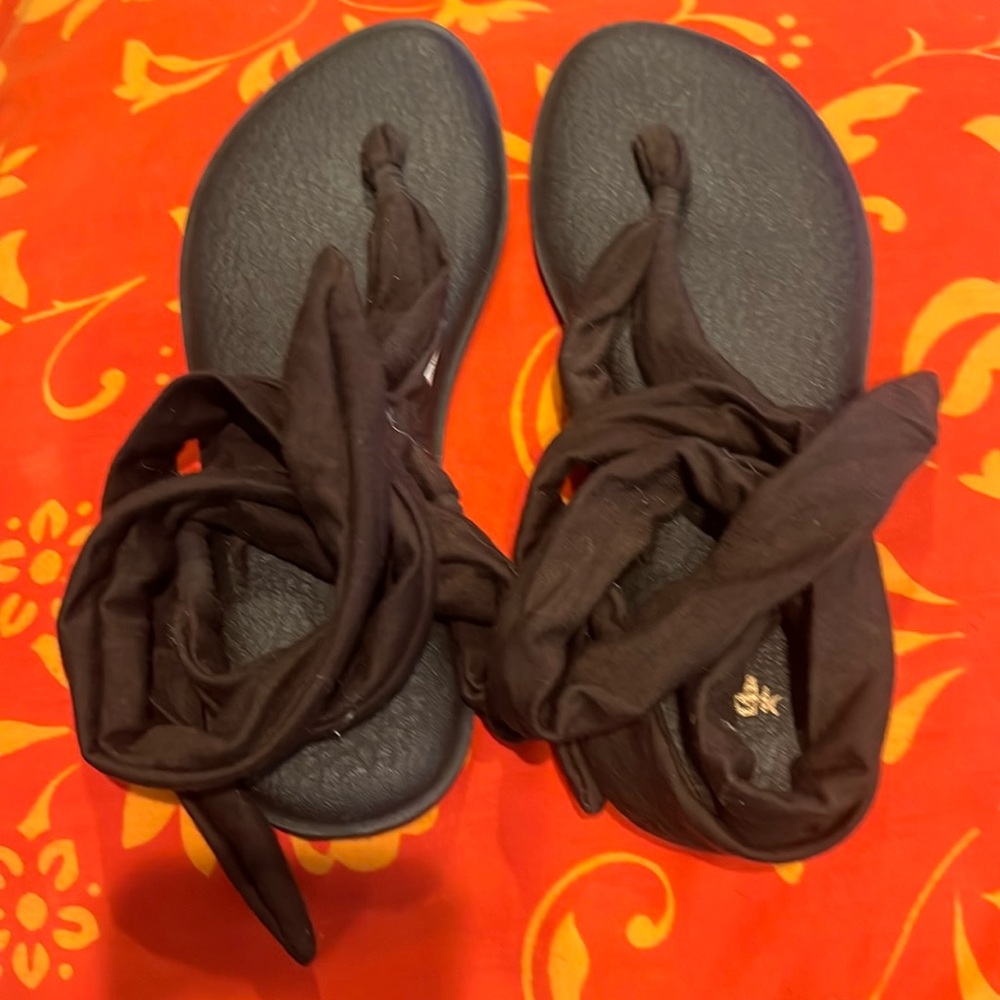 Sanuk ankle wrap flip flops brown 8W